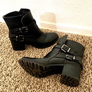 Just Fab Black Heeled Moto Ankle Booties